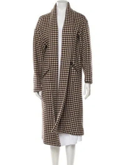 Pre-owned Nili Lotan Virgin Wool Houndstooth Print Coat In Brown