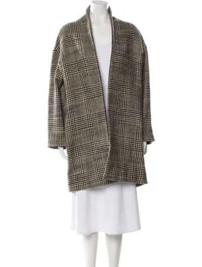 Pre-owned Nili Lotan Virgin Wool Houndstooth Print Faux Fur Coat In Neutral