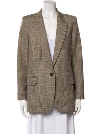 Pre-owned Nili Lotan Virgin Wool Plaid Print Blazer In Brown