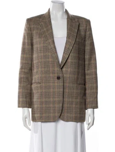 Pre-owned Nili Lotan Virgin Wool Plaid Print Blazer In Brown