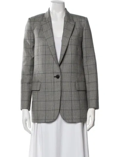 Pre-owned Nili Lotan Virgin Wool Plaid Print Blazer In Gray