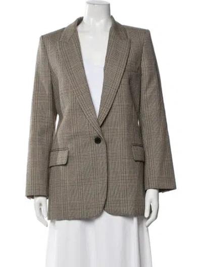 Pre-owned Nili Lotan Virgin Wool Plaid Print Blazer In Neutrals