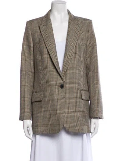 Pre-owned Nili Lotan Virgin Wool Plaid Print Blazer W/ Tags In Brown