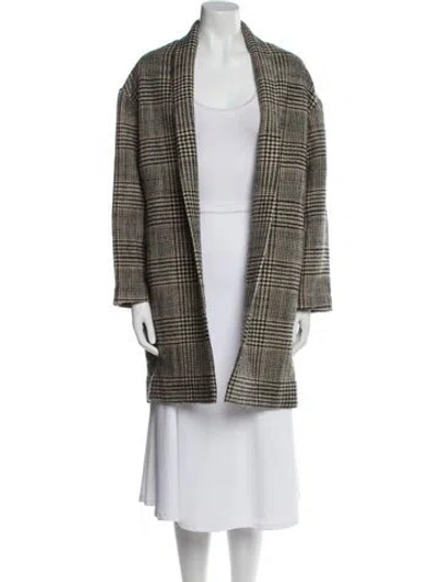 Pre-owned Nili Lotan Virgin Wool Plaid Print Coat In Neutral