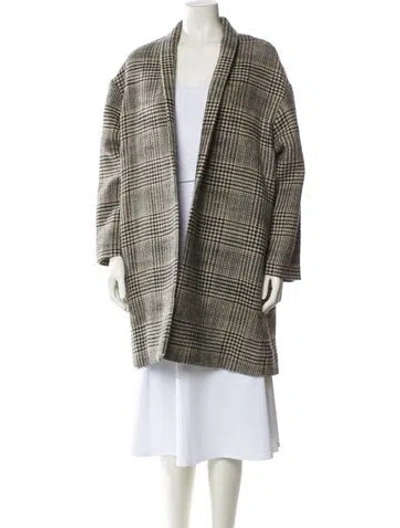 Pre-owned Nili Lotan Virgin Wool Plaid Print Coat In White