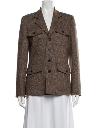 Pre-owned Nili Lotan Virgin Wool Printed Blazer In Brown