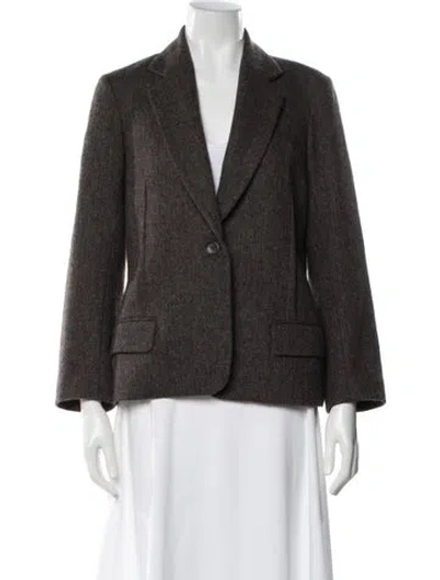 Pre-owned Nili Lotan Virgin Wool Tweed Pattern Blazer In Brown