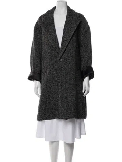 Pre-owned Nili Lotan Virgin Wool Tweed Pattern Coat In Black