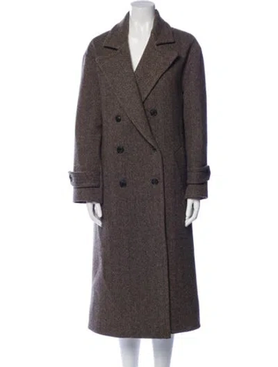 Pre-owned Nili Lotan Virgin Wool Tweed Pattern Coat In Brown