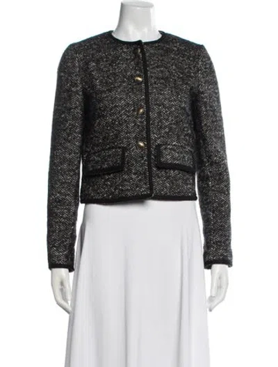 Pre-owned Nili Lotan Virgin Wool Tweed Pattern Jacket In Black