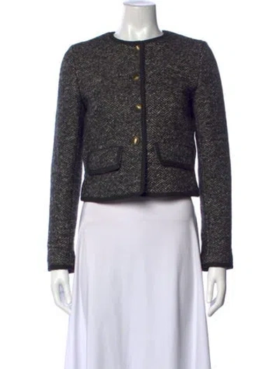 Pre-owned Nili Lotan Virgin Wool Tweed Pattern Jacket In Black