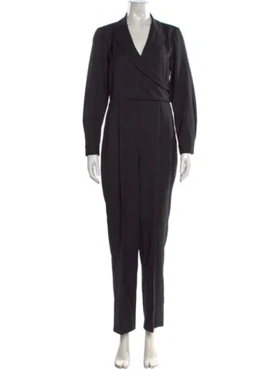 Pre-owned Nili Lotan Virgin Wool V-neck Jumpsuit In Black