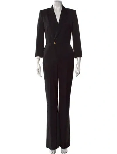 Pre-owned Nili Lotan Virgin Wool V-neck Jumpsuit In Black