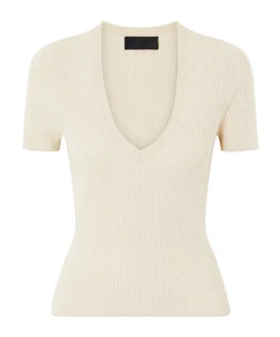 Nili Lotan V-neck Knit T-shirt In White