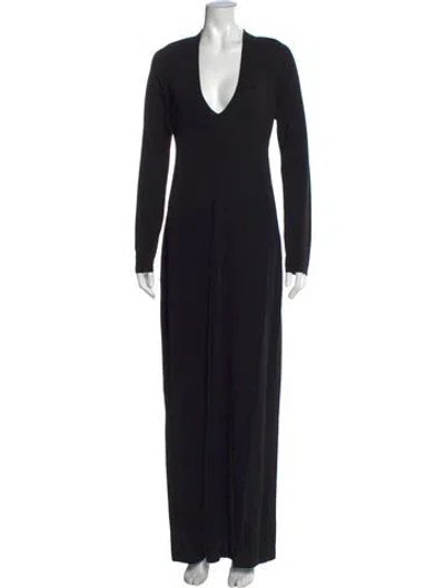 Pre-owned Nili Lotan V-neck Long Dress In Black