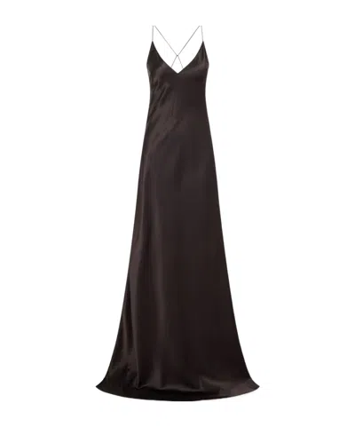 Nili Lotan V-neck Thin Strap Maxi Dress In Brown