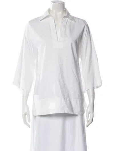 Pre-owned Nili Lotan V-neck Three-quarter Sleeve Blouse In White