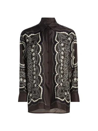 Nili Lotan Alfie Printed Silk Twill Shirt In Brown
