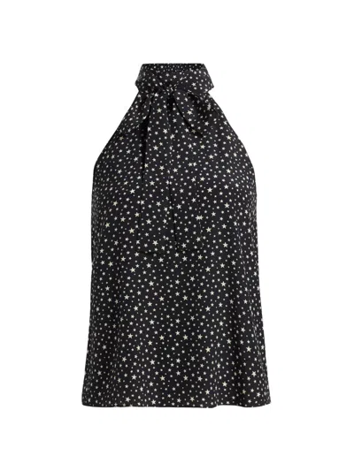 Nili Lotan Alla Polka-star Halterneck Silk Blouse In Black