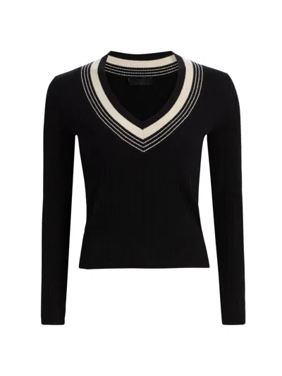 Nili Lotan Women's Aziel Striped Cashmere V-neck Sweater In White