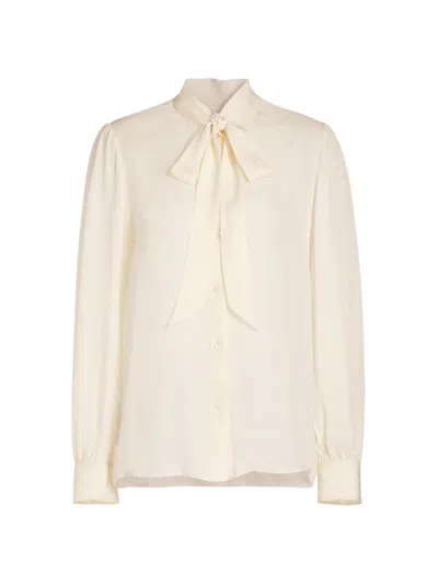 Nili Lotan Pussy-bow Ruffle-trimmed Silk-chiffon Shirt In Ivory
