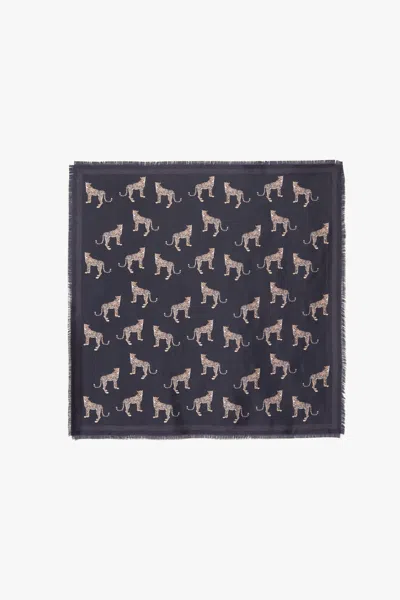 Nili Lotan Cheetah-print Twill Scarf In Blue