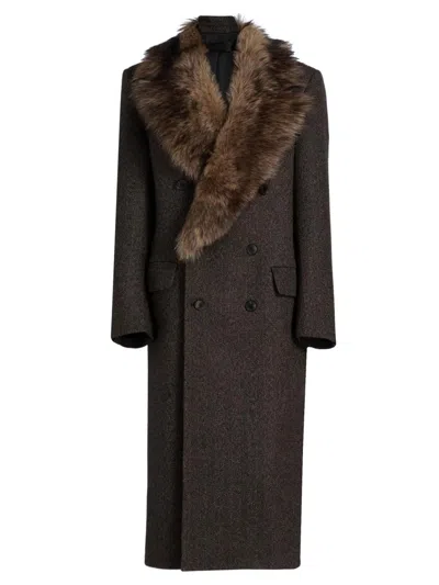 Nili Lotan Women's Edina Wool & Shearling Long Coat In Brown