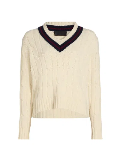 Nili Lotan Fabiana Striped Cable-knit Wool Sweater In White