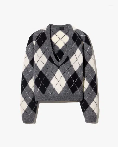Nili Lotan Women's Feron Argyle Sweater Grey/ivory Argyle, L