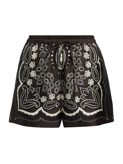 Nili Lotan Frances Bandana-print Silk-twill Shorts In Brown