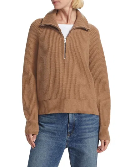 Nili Lotan Women's Garza Cashmere Half-zip Sweater In Camel