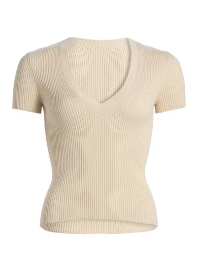 Nili Lotan Women's Italia Rib-knit Cotton-silk Short-sleeve Sweater In Neutral