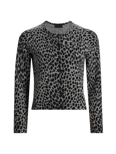 Nili Lotan Women's Keelah Animal-print Cashmere Cardigan In Pebble Grey Heather Black