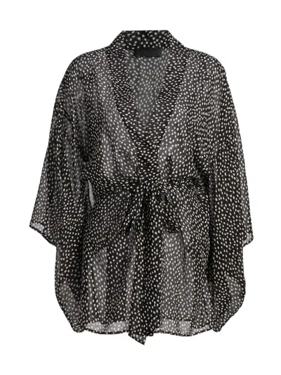 Nili Lotan Kima Printed Silk-chiffon Kimono Coverup In Black