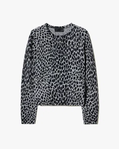 Nili Lotan Women's Laevin Cashmere Sweater Pebble Grey Heather/black Cheetah, S - 100% Cashmere