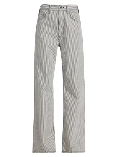 Nili Lotan Women's Mitchell Striped Mid-rise Wide-leg Jeans In White Indigo Hickory