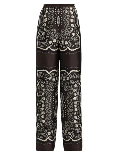 Nili Lotan Women's Morgan Silk Bandana Pants In Brown