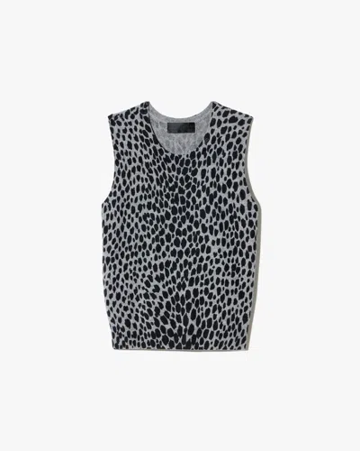 Nili Lotan Women's Nessa Sweater Tank Pebble Grey Heather/black Cheetah, M - 100% Cashmere