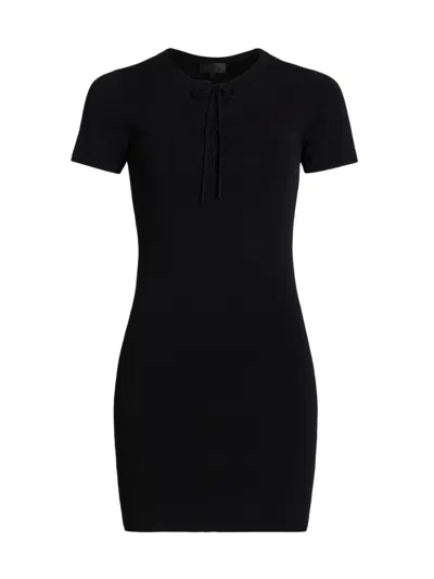 Nili Lotan Palma Laced Short-sleeve Mini Sweater Dress In Black