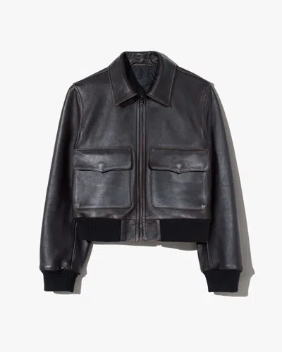 Nili Lotan Women's Redley Leather Bomber Jacket Distressed Black, M