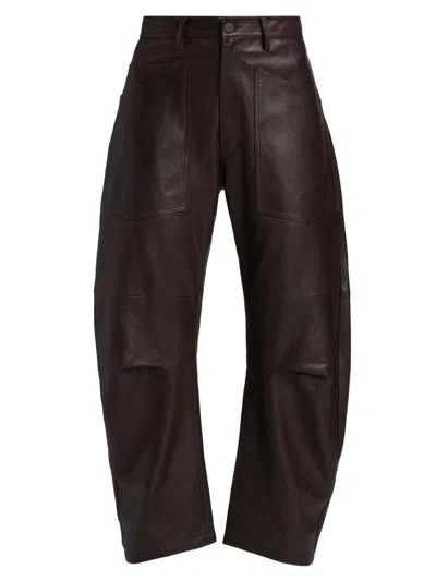 Nili Lotan Mid-rise Barrel Leg Lammleder-hose Shon Leather In Brown