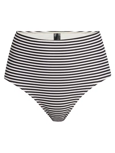 Nili Lotan Women's Stripe High-waist Bikini Bottom In Black Ivory Stripe