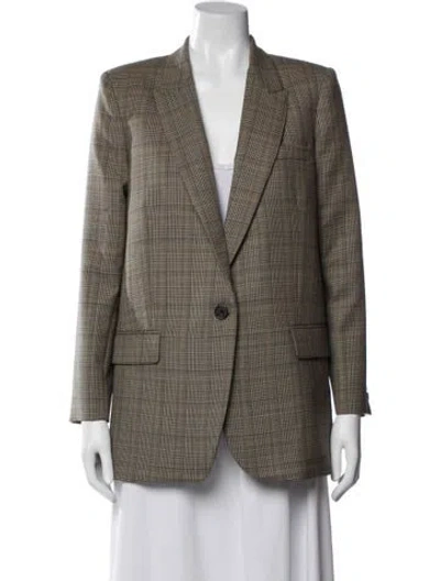 Pre-owned Nili Lotan Wool Houndstooth Print Blazer In Brown