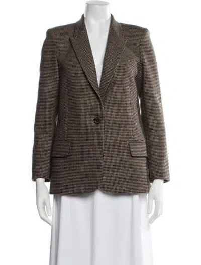 Pre-owned Nili Lotan Wool Houndstooth Print Blazer In Brown