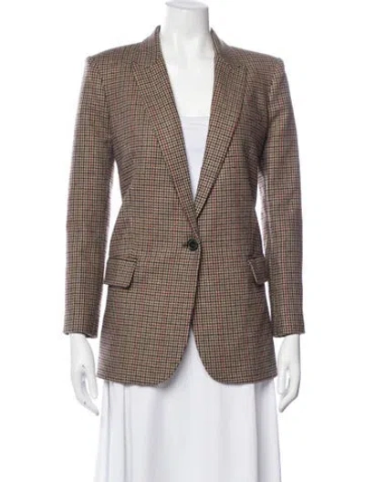 Pre-owned Nili Lotan Wool Plaid Print Blazer In Brown