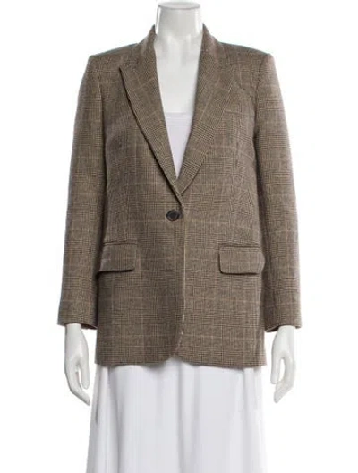 Pre-owned Nili Lotan Wool Plaid Print Blazer In Brown