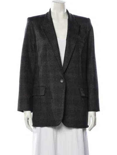 Pre-owned Nili Lotan Wool Plaid Print Blazer In Gray