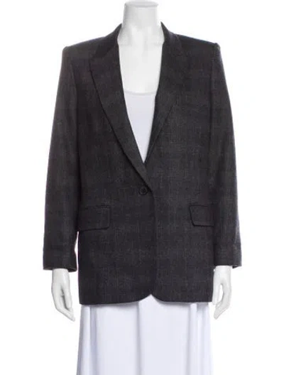 Pre-owned Nili Lotan Wool Plaid Print Blazer In Gray