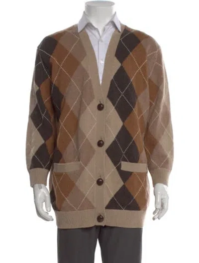 Pre-owned Nili Lotan Wool Plaid Print Cardigan In Neutral