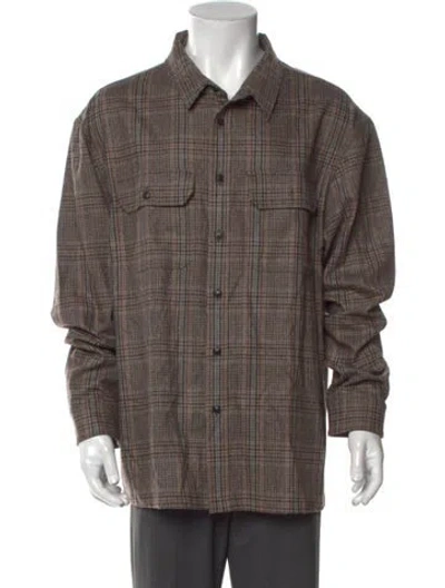 Pre-owned Nili Lotan Wool Plaid Print Western Shirt In Brown